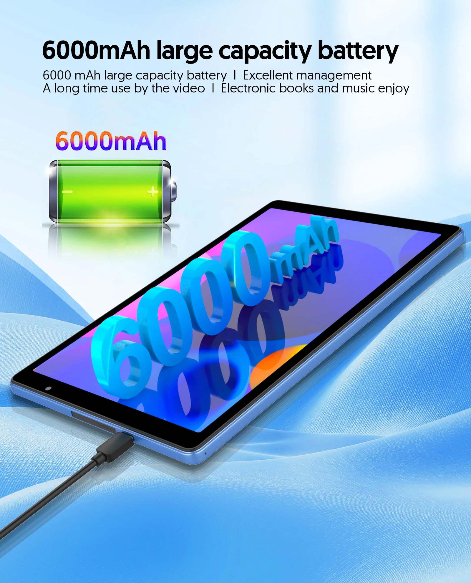 Tavoletta Android 14 con display HD da 10 pollici BAKEN, processore quad-core, 4 (2+2) GB ROM + 32 GB di RAM, Bluetooth, Google Play
