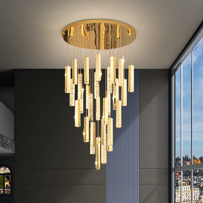 

Design Ceiling Loft Chandelier Lighting Suspension Crystal Chandelier Lighting Modern Luxury New Led Chandelier stair Pendant