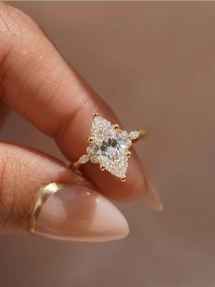 925 Sterling Silber Goldener Vintage Einfacher Marquise Zirkon Ring für Damen Verlobung Hochzeit Einfacher Hochwertiger Edel-Schmuck – Detail 5