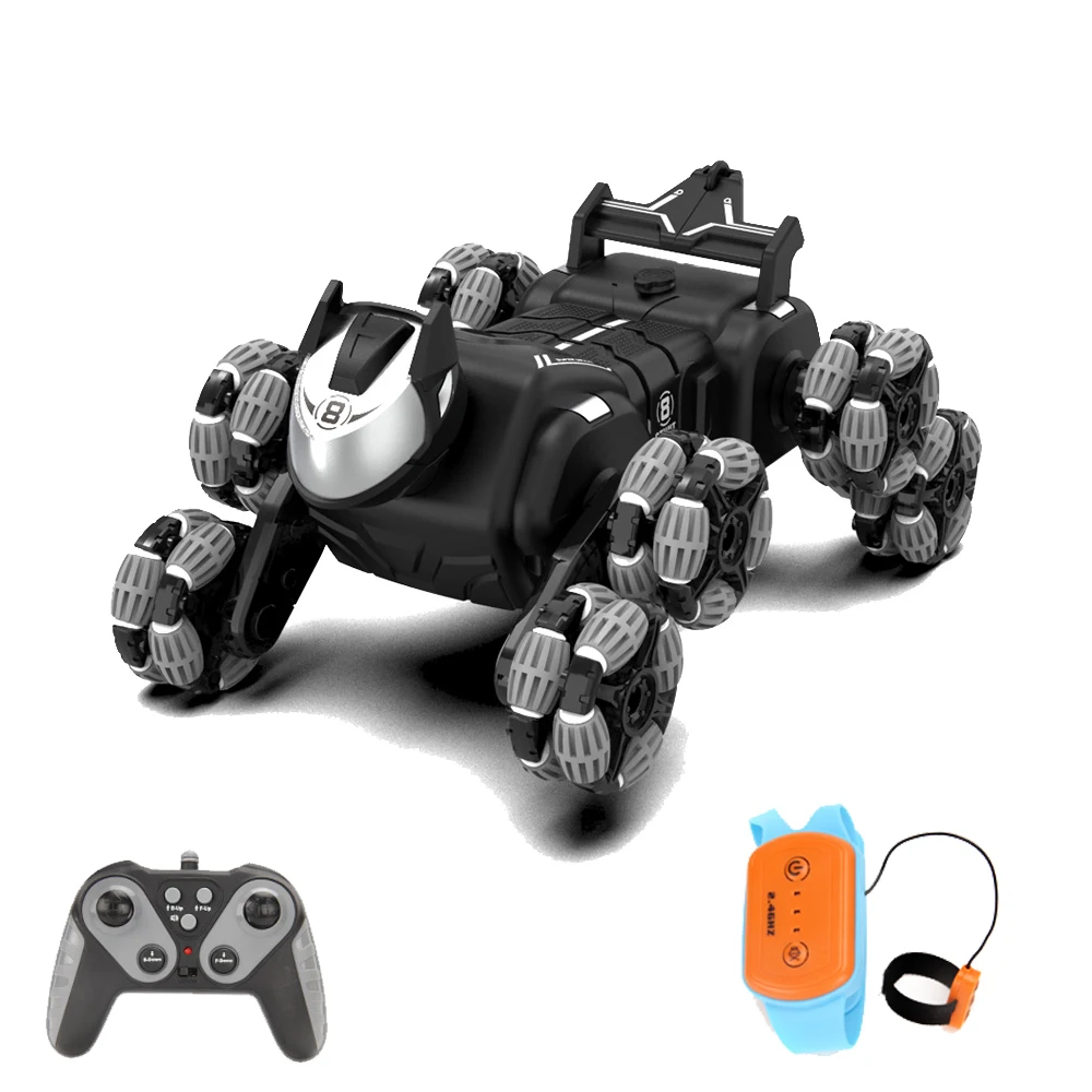 Remote Control 8 Wheel Stunt Robot Dog Kids Toy 4WD Drift Deformable Vehicle With Music Double Sided Driving All Terrain RC Car