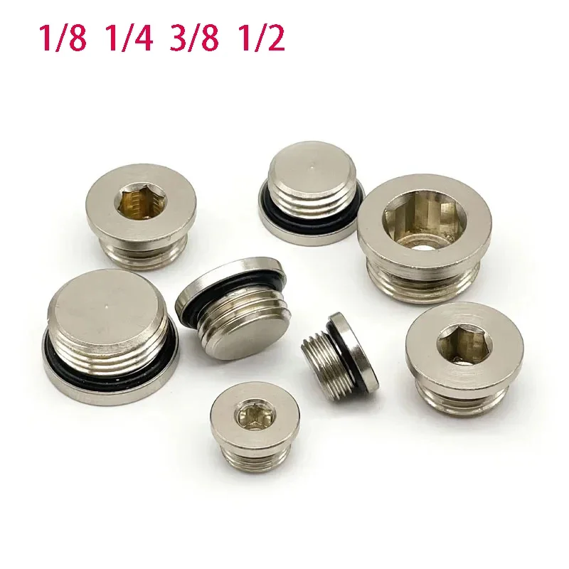 

10PCS Copper Sealing Ring Hex Head End Cap Plug M5 1/8 1/4 3/8 1/2 Male Thread Pneumatic Components Fitting Connector Adapter