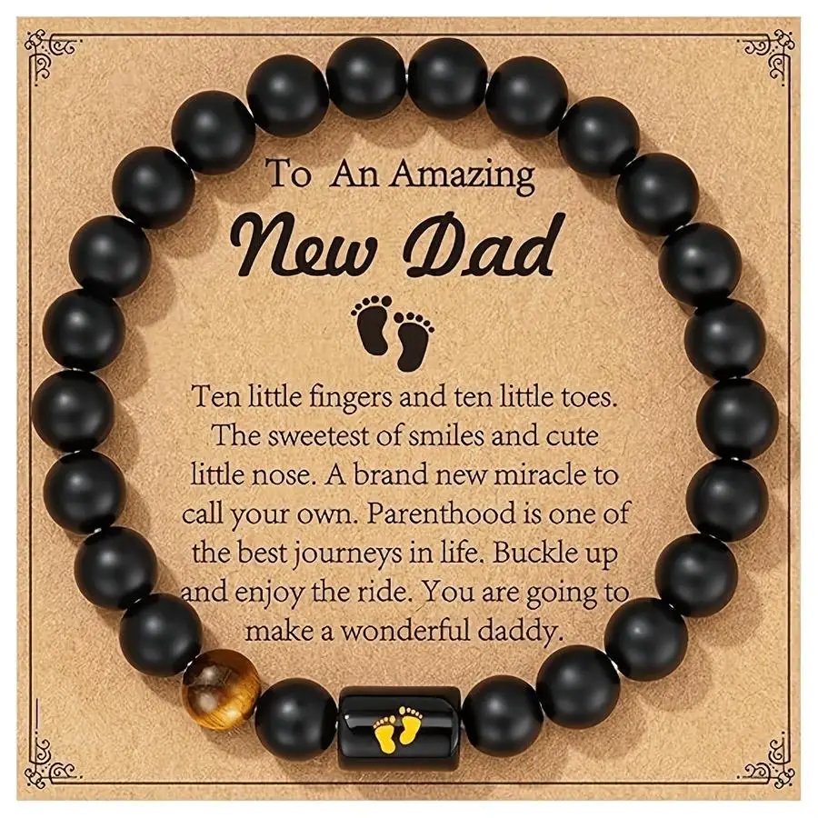 Pulsera elástica con cuentas negras y diseño de cruz, disponible en paquetes de 1, 5, 10, 20, 50 y 100 unidades: un regalo perfecto para el Día del Padre, ideal para padres, nuevos padres, esposos y abuelos.