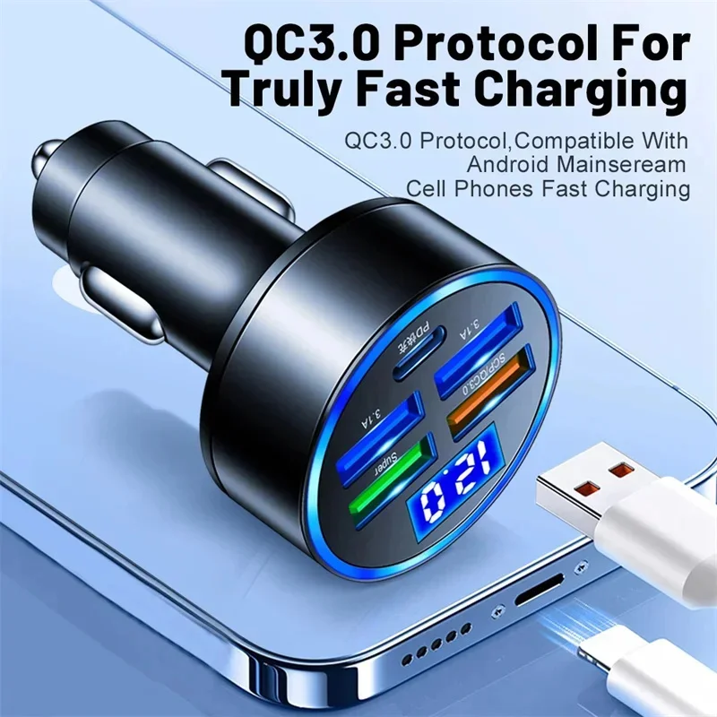 250W PD USB Car Charger Fast Charging Type C USB Phone Adapter in Car For iPhone 13 Pro Xiaomi Huawei Samsung Car Quick Charger image 6