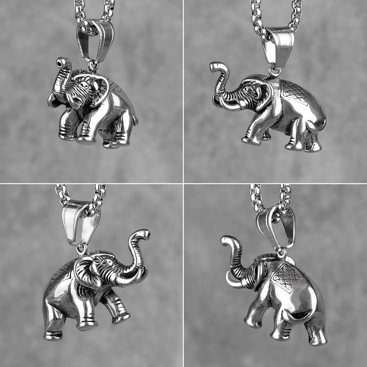 Elephant Animal Mens Long Necklaces Pendants Chain Punk Hip Hop for Boy Male Stainless Steel Jewelry Creativity Gift Wholesale