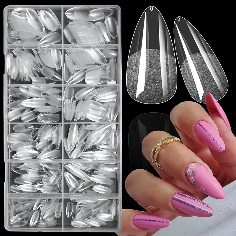 

600PCS Medium Almond Stiletto Nail Tips, Clear Soft Gel Full Cover False Nails for Gel X & Acrylic Nails Extension, Lightweight