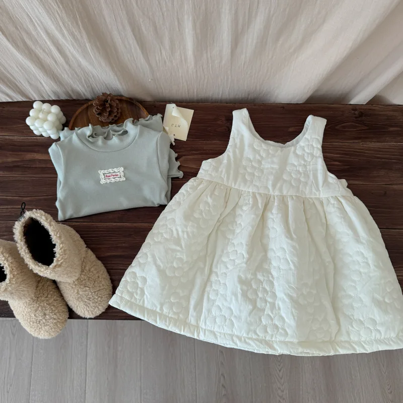 

2025 Winter New Girls Plus Velvet Thick Dress Children Sleeveless Casual Dress Girls Cotton Padded Dress Cute Kids Vest Dress