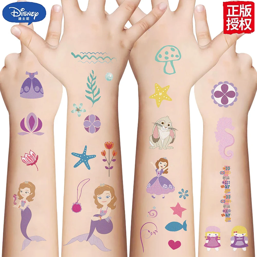 10pcs Disney Princess Sofia Tattoo Stickers Children Arm Body Face Temporary Fake Tattoos Cute Cartoon Kid Anime Decals Toy Gift