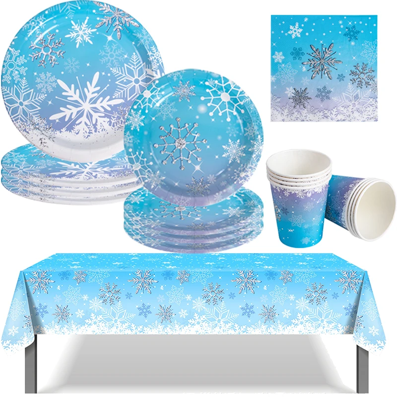 Frozen Winter Snowflake Paper Plates Guardanapos Copos para o Natal, Wonderland Decorações, Birthday Party Supplies