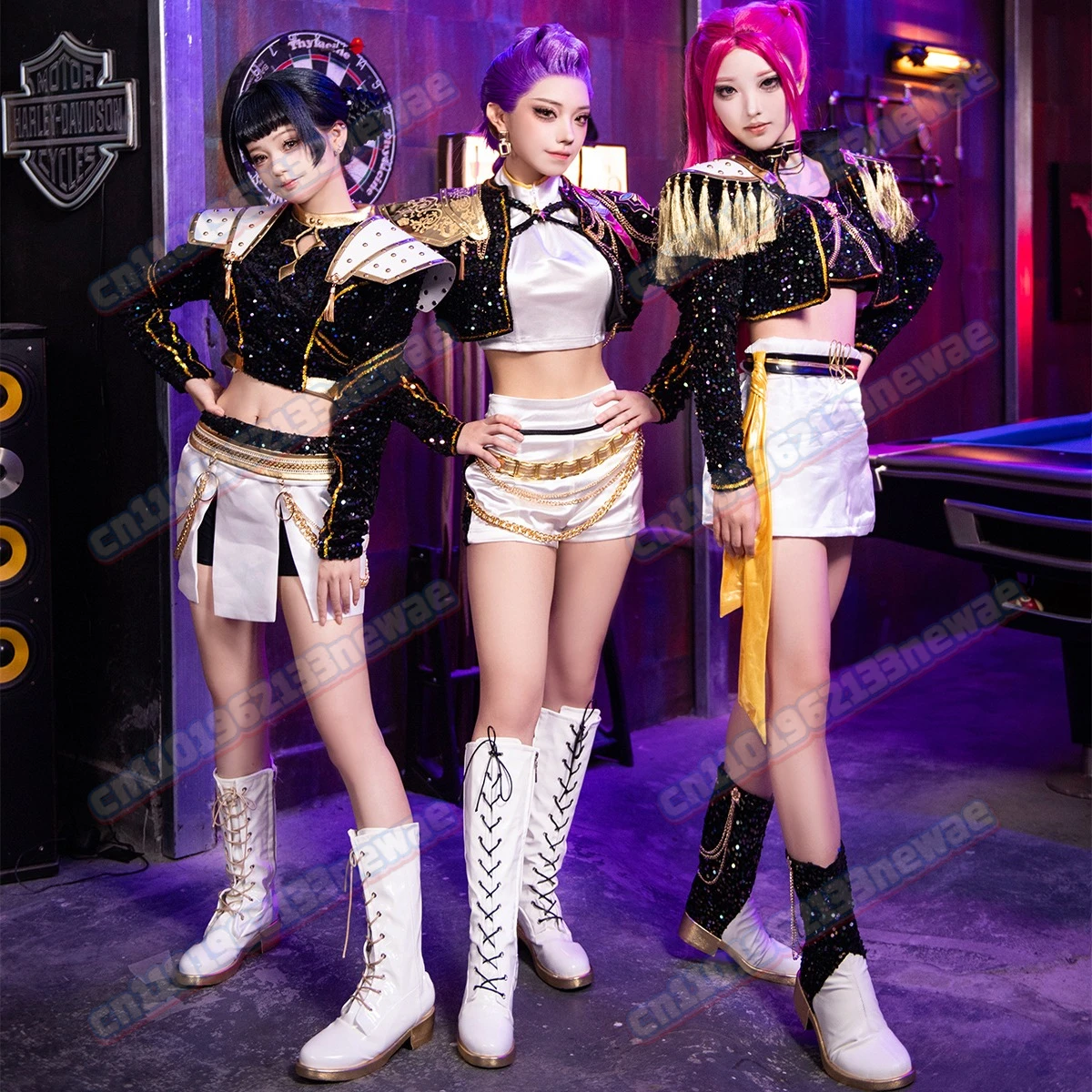 

Rumi Zoey Mira Cosplay Black Gold Costume Wig Demon Hunters Cartoon KPop Women Girls Roleplay Clothes Halloween Carnival Party