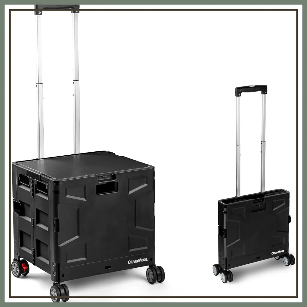 

Collapsible Wheeled Crate, 35L Capacity, 4 Double Wheels, Foldable with Lid, Black