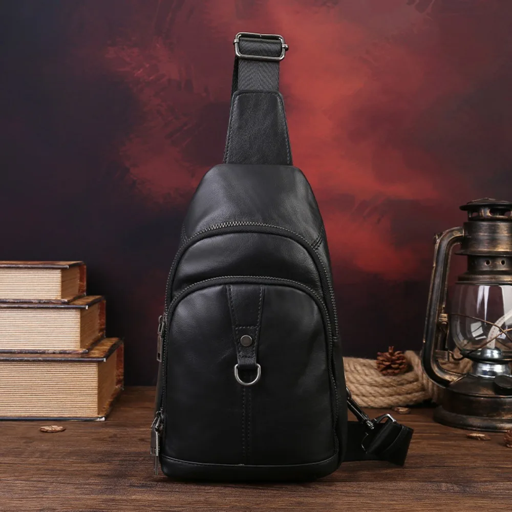 Real leather high-end men's crossbody messenger bag with multiple pockets, lightweight and large-capacity travel shoulder bag