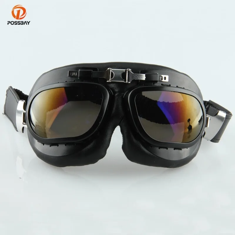 

POSSBAY Colorful Motorcycle Helmet Goggles Vintage Motocross Black PU Design Dirt Bike Bicycle Racing Eyewear Cafe Racer Glasses