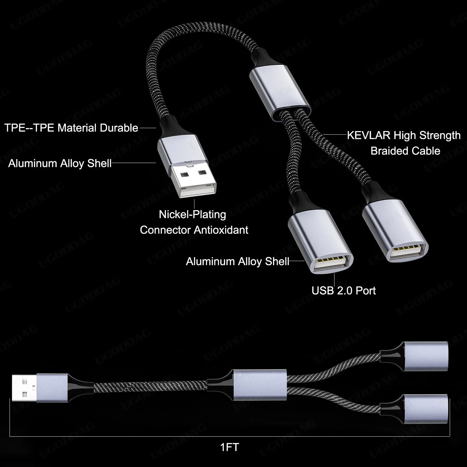 1ปลั๊ก2ปลั๊กตัวเมีย USB 2.0 OTG Extension สาย HUB Y ข้อมูลสายเคเบิลอะแดปเตอร์แปลง Splitter USB 2.0