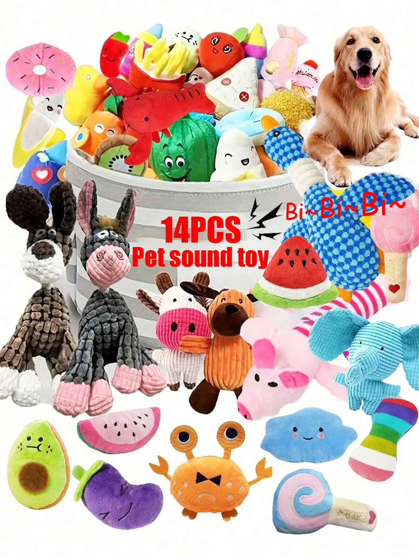 2/4/6/14-teiliges Cartoon-Hundespielzeug-Set, geeignet für kleine Hunde – interaktives, raschelndes Haustier-Spielset, geeignet für Haustiere, die gerne kauen, Zerrspielzeug mit Glocken