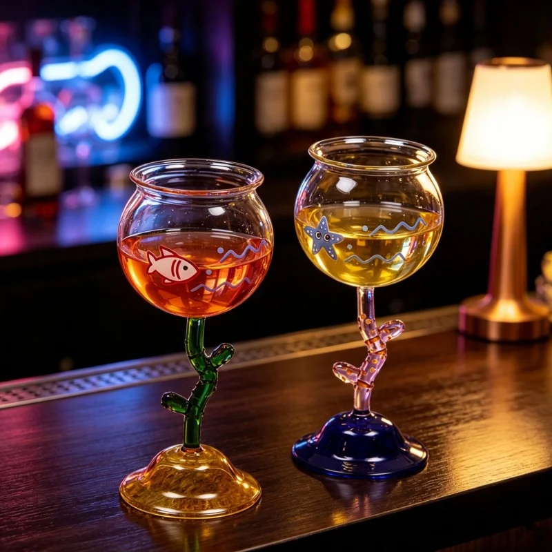 Creative Marine Style Glass Drinking Glasses Coral Stem Sea Star Fish Motif Bar Decor Daily Use Cup Unique Ocean Theme Glasses