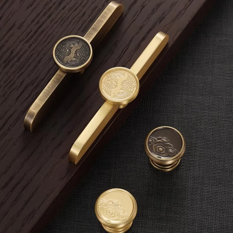

Aesthetics Chinese Retro Cabinet Drawer Door Handle Antique Bronze New Chinese Style Brass Handle Cabinet Door Furniture Handle