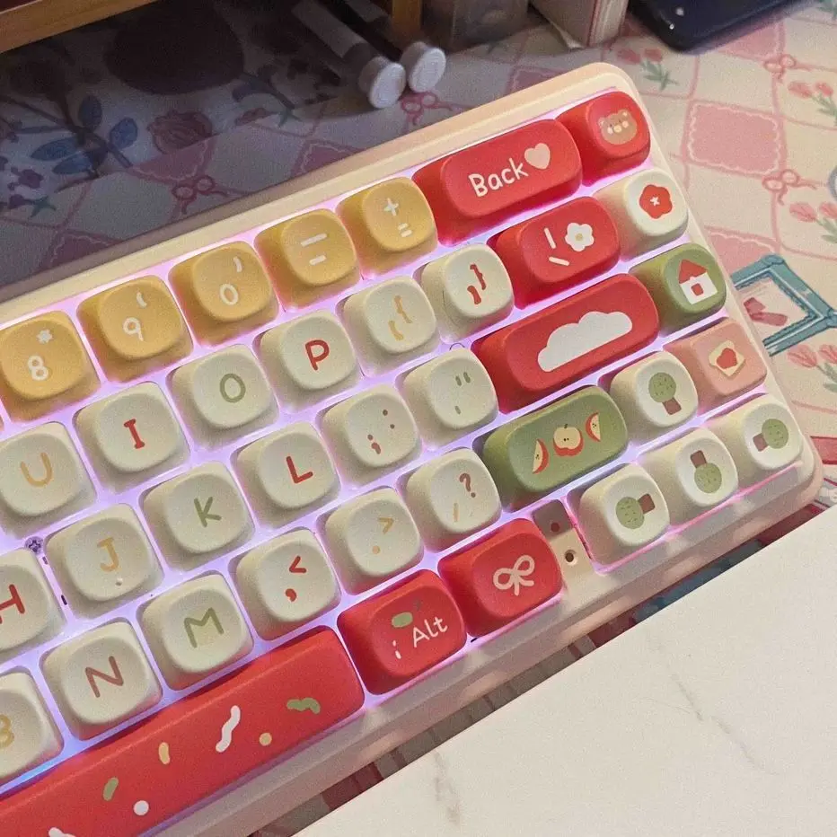 138Keys Apple MOA Keycaps Cute Keycap for Mechanical Keyboard Pink Key Caps for Girls Xmas Gift Keycap Set