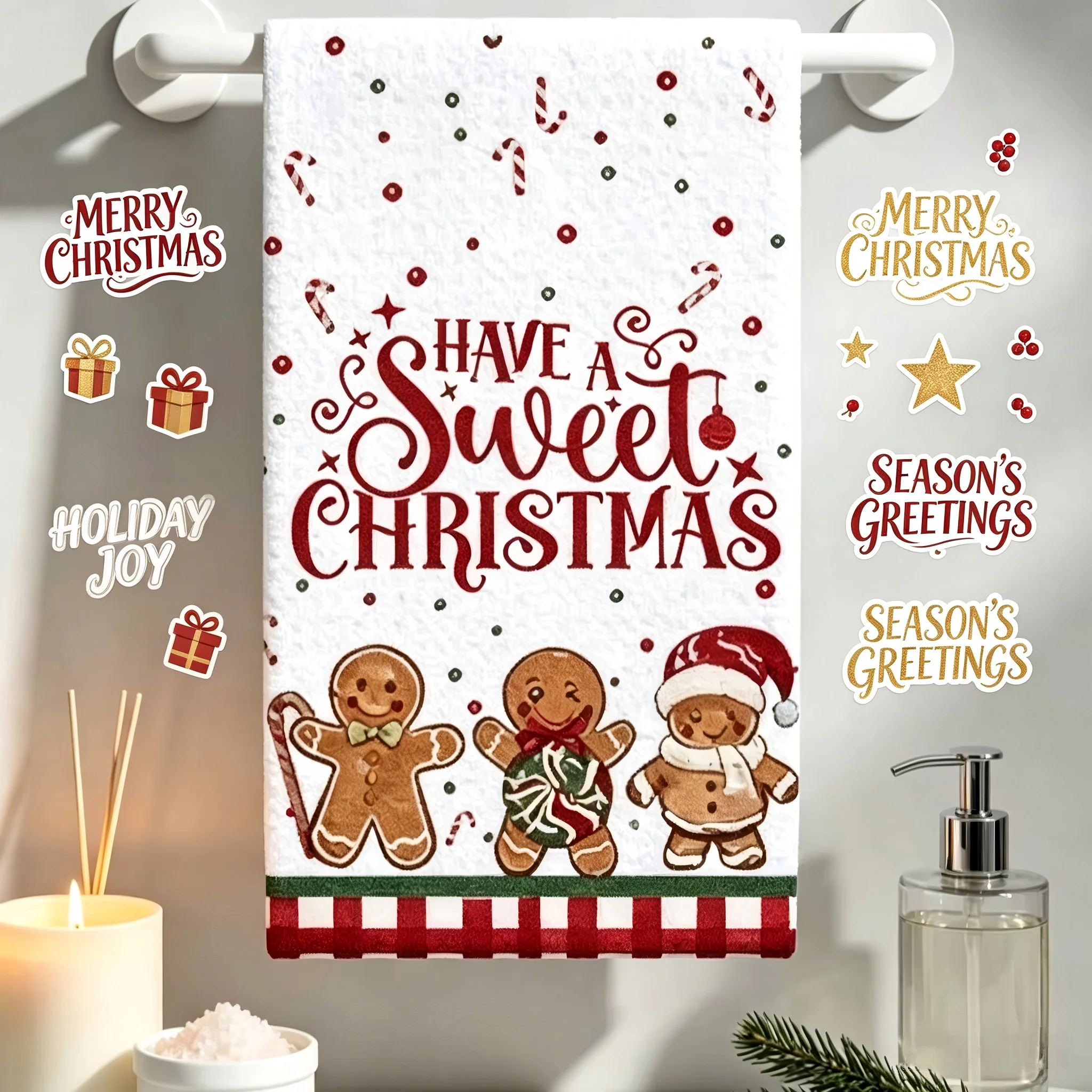 2Pcs Vintage Christmas Gingerbread Candy Cane Decor 45Cm*66cm Towel Set Super Absorbent Soft Cleaning Cloth Kitchen Essentials