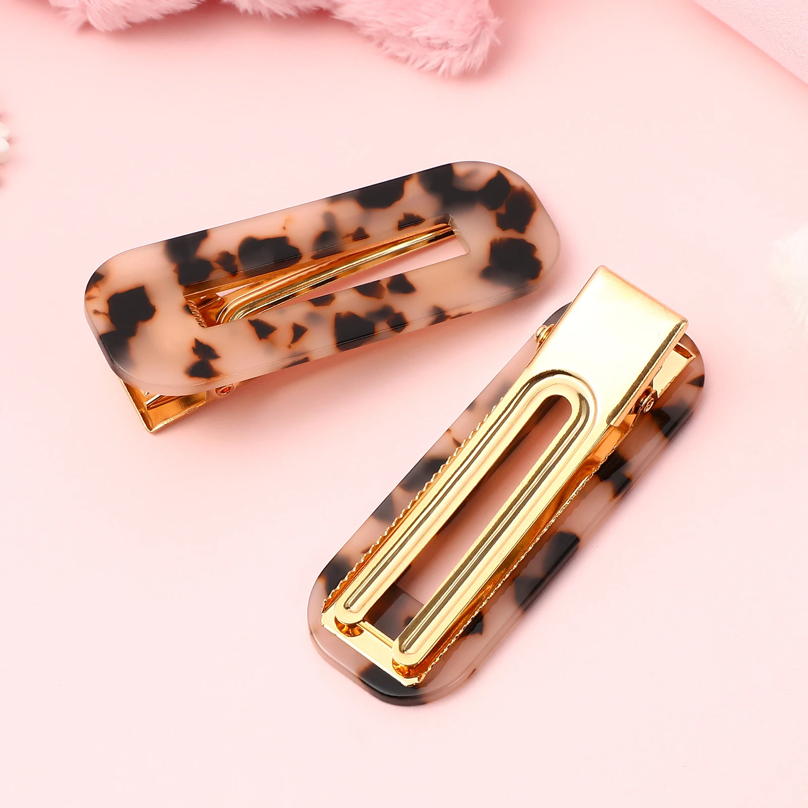 

2 Pcs Leopard Print Hair Clips Stylish Rectangle Barrettes Snap Accessories Elegant Hairstyle Thin Thick Hair Styling Party