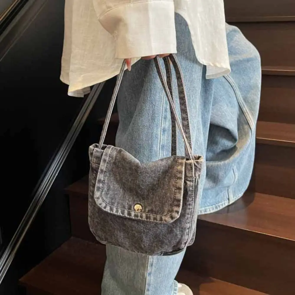 Fashionable Y2K Denim Canvas Bag Large Capacity Street Style Vintage Handbag Shopping Bag Solid Color Solid Crossbody Bag Boy