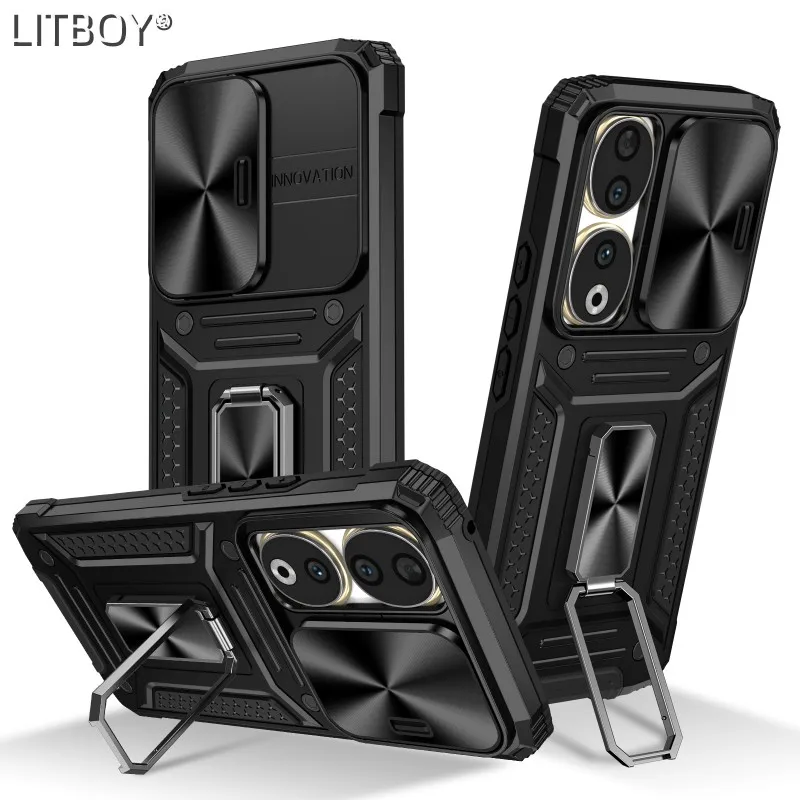 

For Huawei Honor 90 Case Shockproof Armor For Honor 90 Lite Honor90 Lens Protection Car Magnetic Holder Stand Hard Back Cover