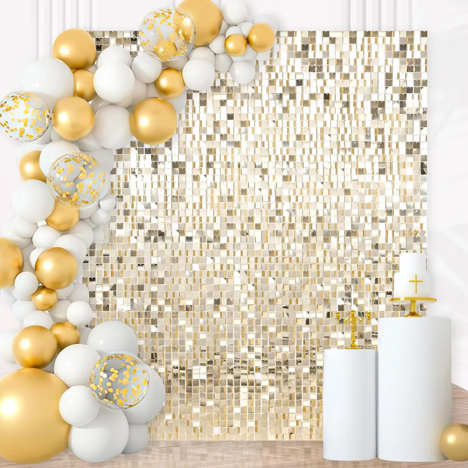 

Shimmer Backdrop Panel Light Gold Sequin Panel Backdrop 24 Panels Birthday Wedding Background Decoration Wall Anniversary Weddin