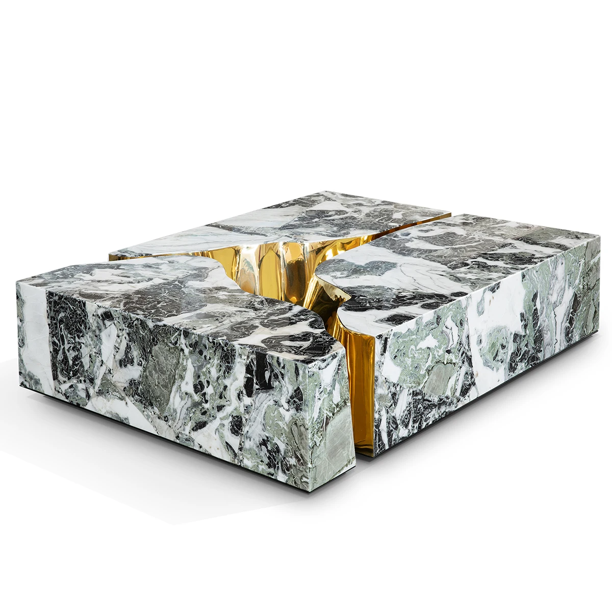 Unique modern marble textured coffee table polished brass modular design living room center table