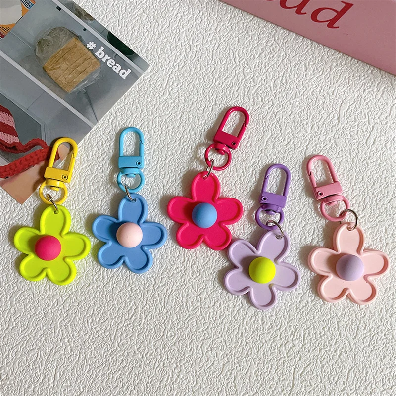 Korean Candy Color Flower Keychain Sweet Cute Floral Keyring Car Key Holder Bag Pendant Backpack Decoration Best Friend Gifts