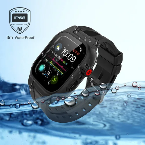 Imagen 1 del producto Funda impermeable IP68 para Apple Watch Series 9 8 7 6 5 4 3 2 SE 45 44 41 38mm cubierta de armadura buceo natación deporte al aire libre anticaída