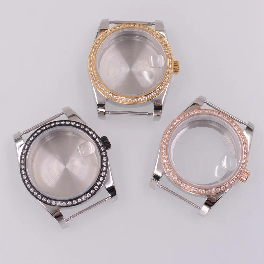 

Корпус часов 36 мм/40 мм, сапфировое стекло, безель с драгоценными камнями, подходит для NH34 NH35 NH36 PT5000 ETA2824 ST2130, детали механизма