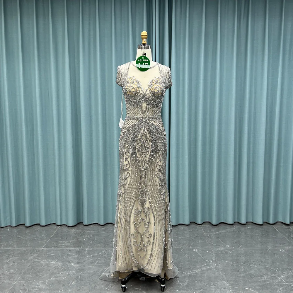 

YQLNNE 0147, роскошные серебряные обнаженные вечерние платья русалки со стразами, длинные