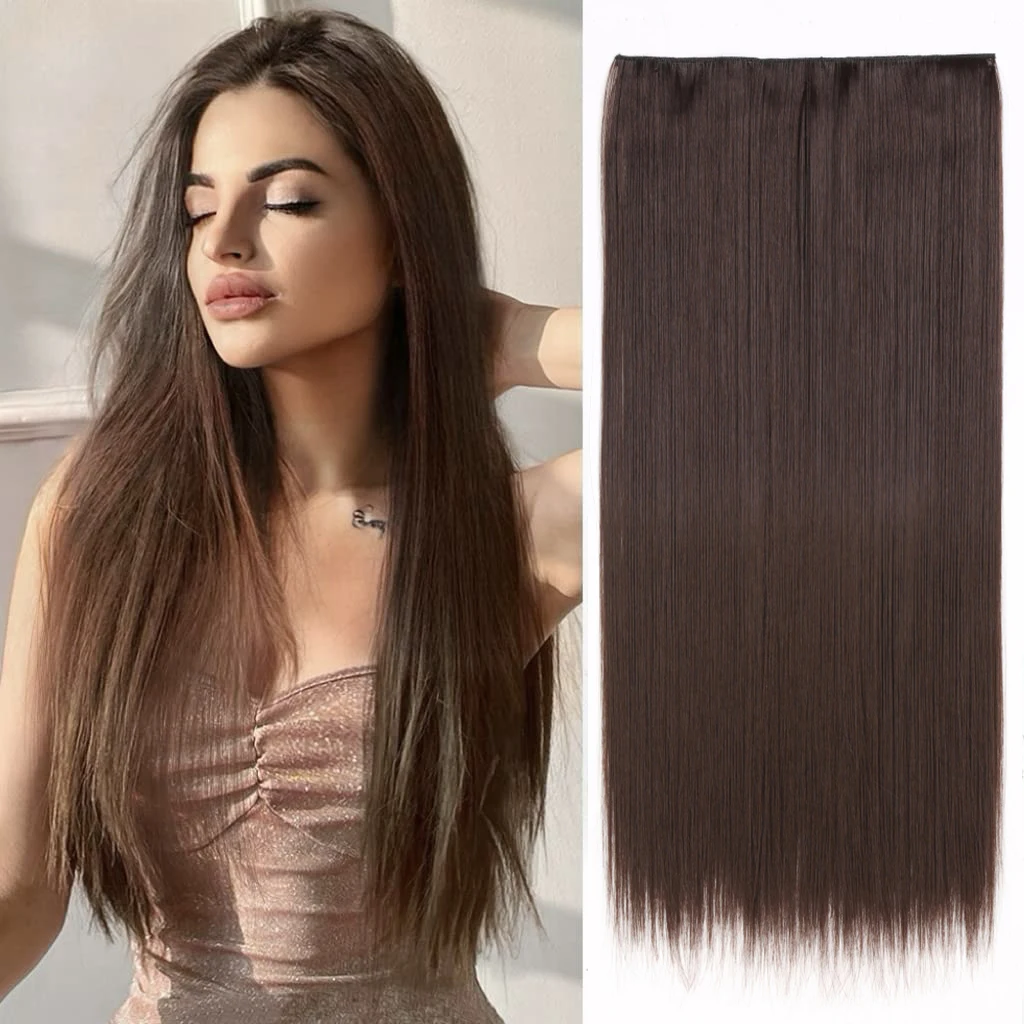 

Long Straight 5 Clip In Hair Extensions Synthetic Fiber Fake Hair Heat-Resistant 60cm Hairpiece Black Blonde Natural Hairstyle