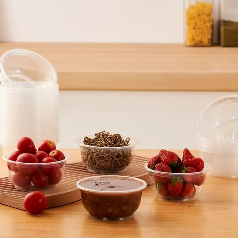 50 PCS Disposable Transparent Heavy Duty Plastic Bowls For Ice Cream Dessert Fruit Salad Picnic Wedding Party Food Container