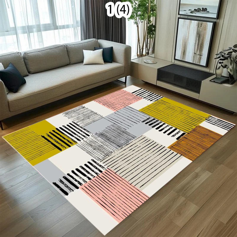 Vibrant Geometric Color Block Area Rug Soft Non-Slip Washable Carpet Modern Abstract Floor Mat for Living Bedroom Minimalist