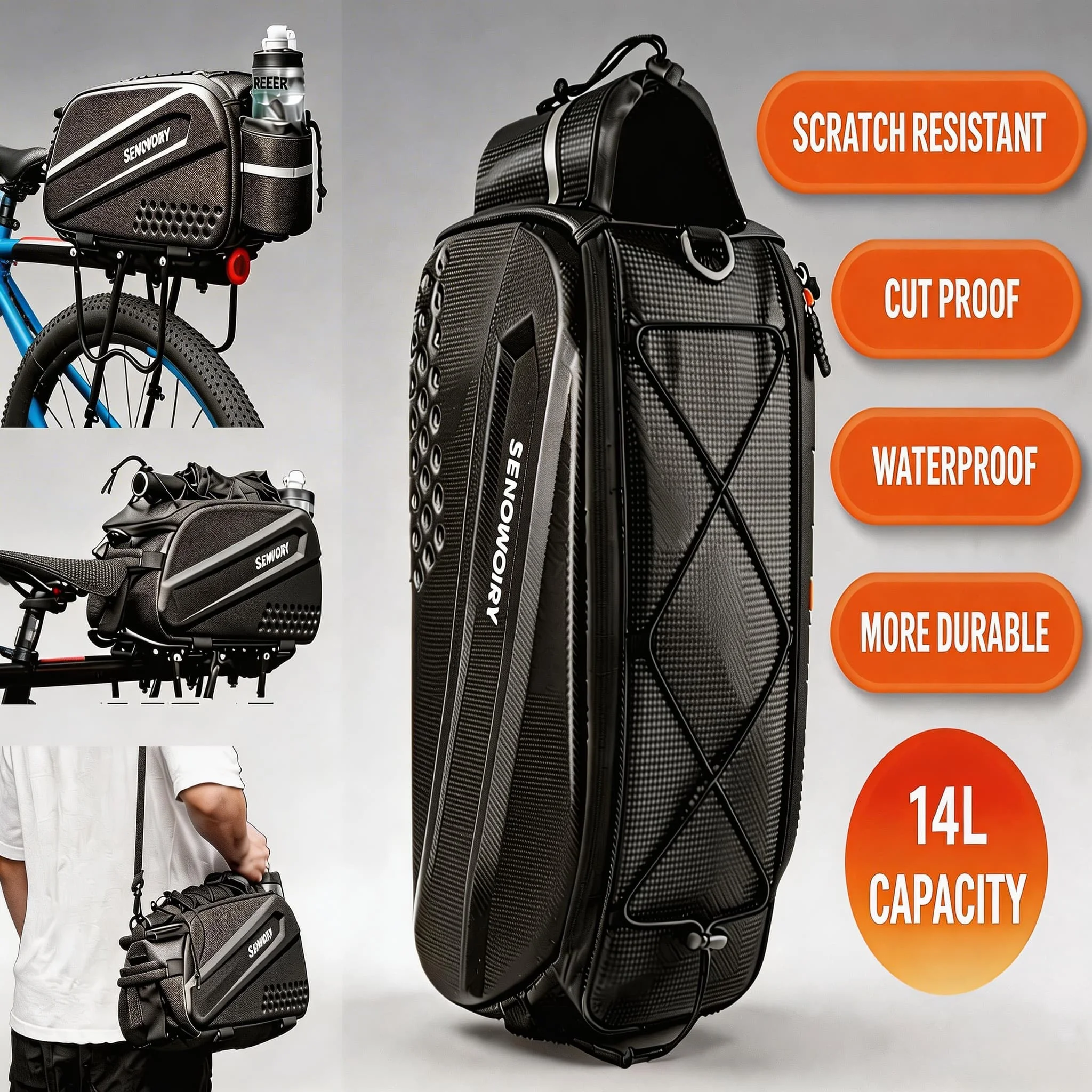 

Bike Pannier Bag 14L Waterproof Cut Proof Scratch Resistant Hard Shell Rear Rack Bag MTB Road Bike Cycling Accessories