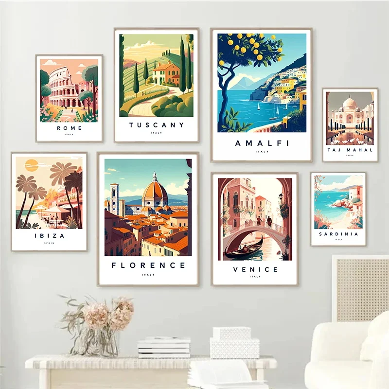 Firenze italia europa traverei City Landscape Poster Amalfi roma toscana toscana stampa su tela pittura Wall Art Office Home Decor