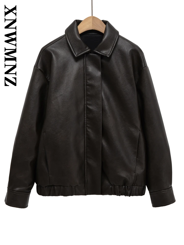 

XNWMNZ Winter Women Clothing Commuting Casual Turn-down Collar Long Sleeve Outerwear Vintage Fashion Autumn Lady Simple Coat