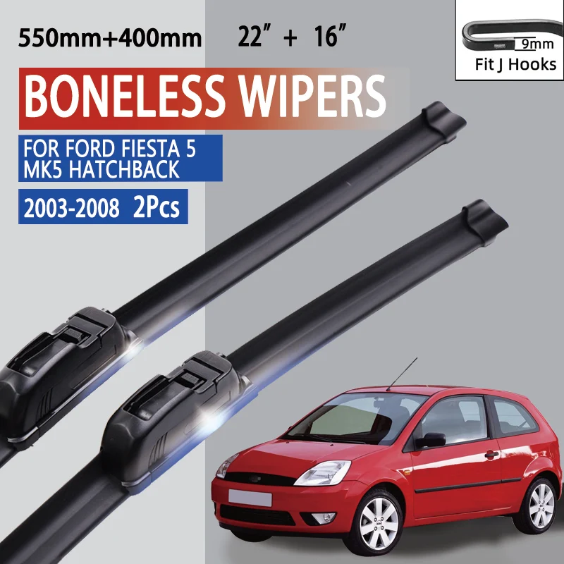 For Ford Fiesta 5 MK5 Hatchback  2003-2008 Car Windshield Wiper U-type Soft Rubber Frameless Bracketless Car Wipers 22\