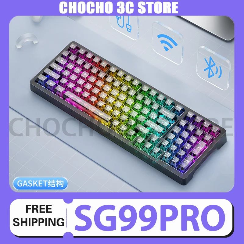 

Sangee Sg99pro Customized Mechanical Keyboard Transparent Key Cap Hot Plug Rgb Wireless Bluetooth 3 Mode Game Office Keyboard