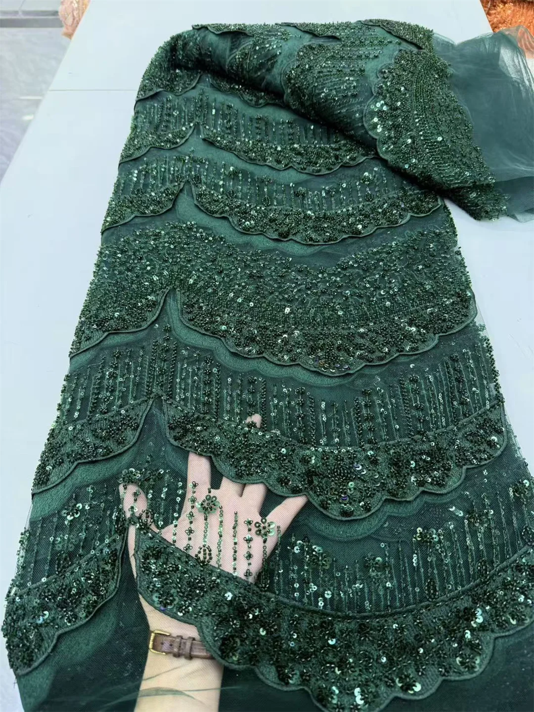 5 yardas de tela de encaje africana verde lima con lentejuelas y cuentas, encaje de tul con lentejuelas reales francesas 2026 para material de costura de vestidos de fiesta para mujer
