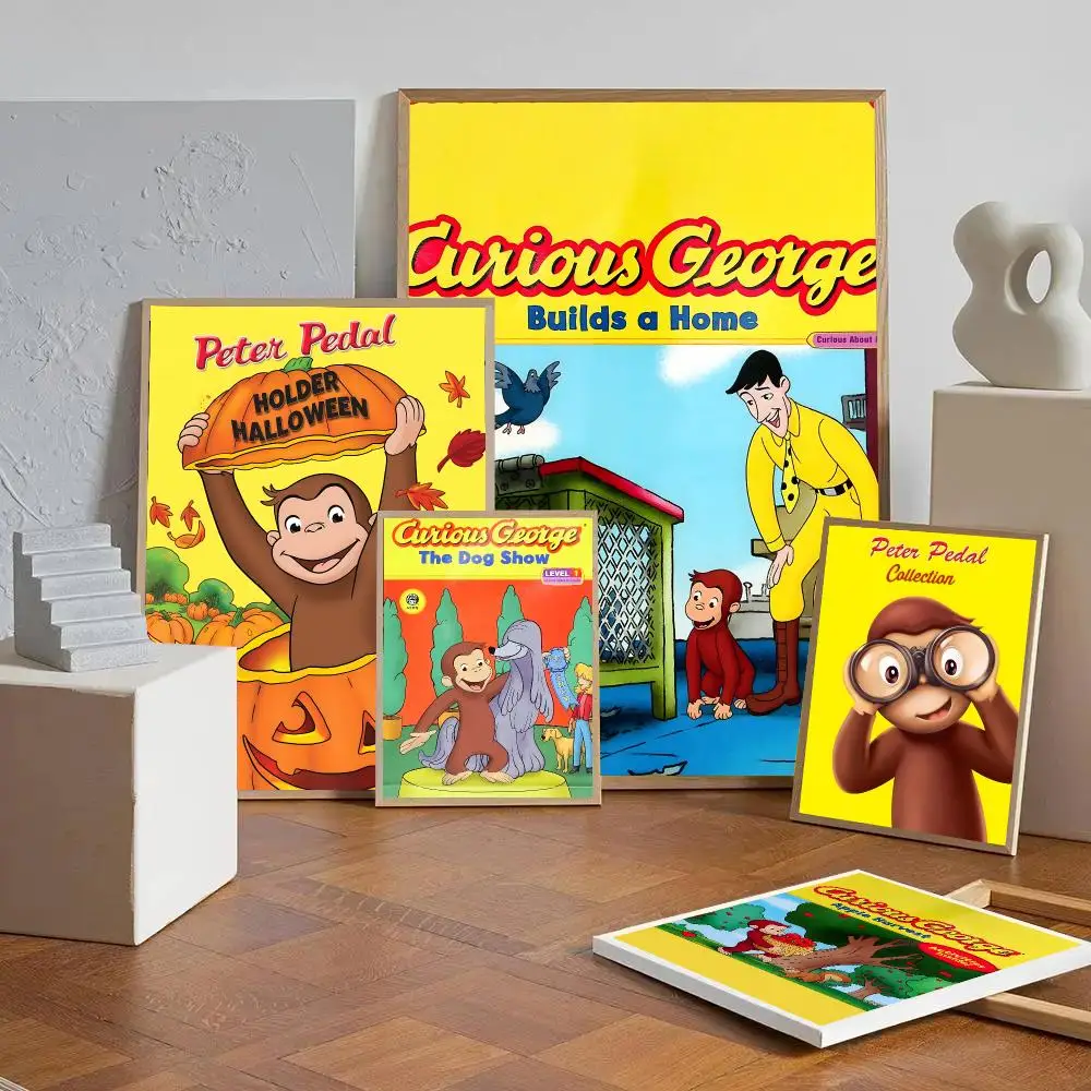 Cartoon C-Curious G-George Poster Self-adhesive Art Waterproof Paper Sticker Coffee House Wall Decor