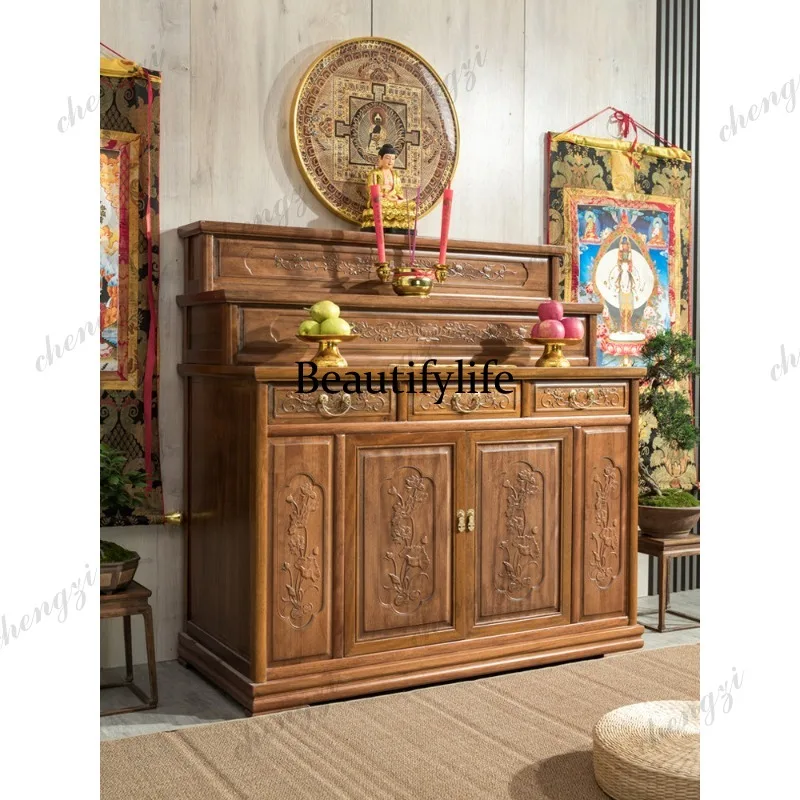 YL Offering table Buddha altar for household use, rural solid wood incense stick tray, central hall, God of Wealth worship