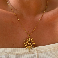 Uworld Unique Trendy 18K Gold Color Plated Hammer Patterned Spiral Sun Pendant Necklace Stainless Steel Waterproof Women Jewelry