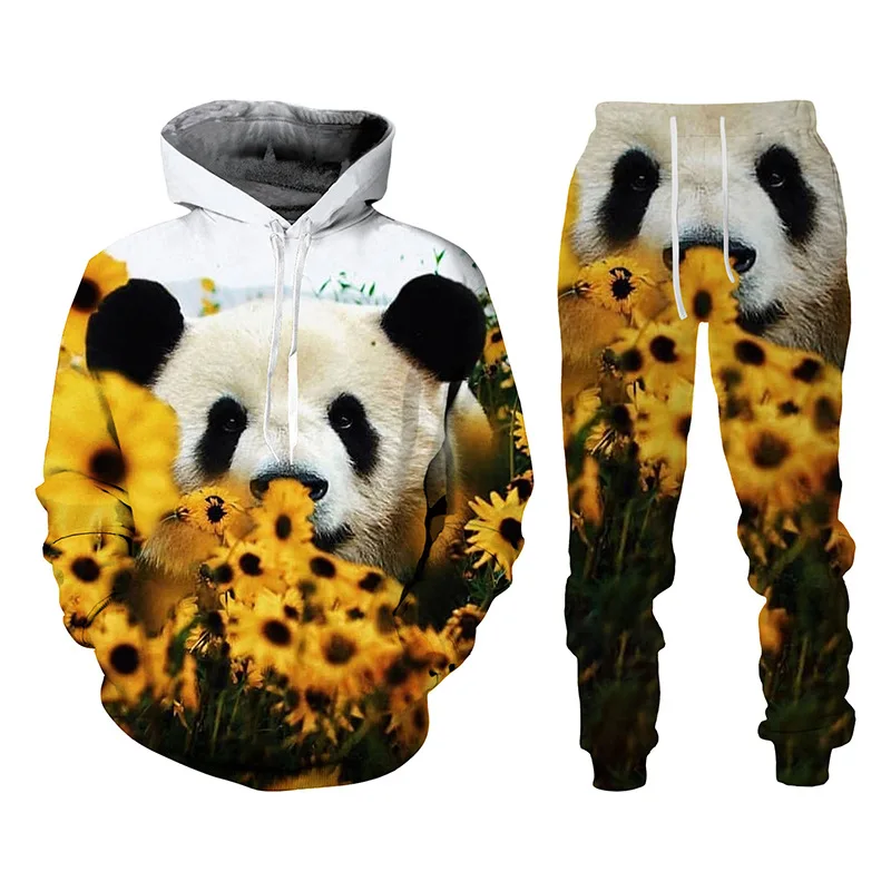 Autumn Animal Cute Panda 3D Printed Hoodie Suit Men Sweatshirts Sweatpants Casual Fashion Two Piece Tracksuit Set Man Clothing