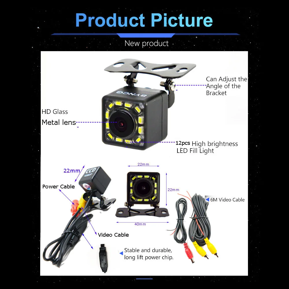 Telecamera di retrovisione per Auto con traiettoria dinamica intelligente 12 LED visione notturna retromarcia Monitor di parcheggio automatico CCD