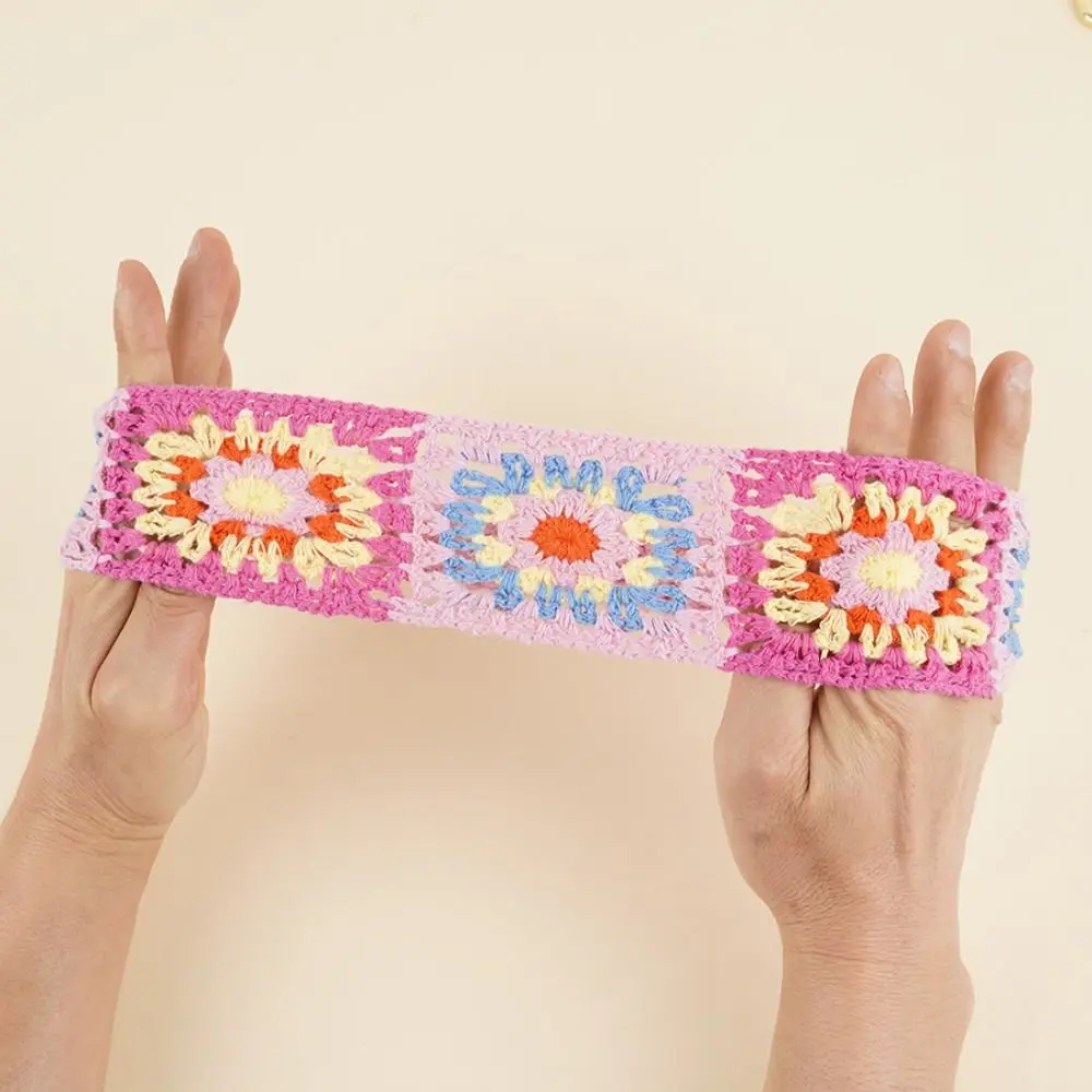 

Vintage Flower Knitted Headband Colorful Bohemian Ethnic Style Hair Band Pastoral Girl Hair Accessories Women Hair Scarf Girls