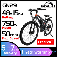 GUNAI 750W Electric Bicycle 29Inch Off-road Tyre Electric Adult Bike 50KM/H Mountain Motorcycle 48V15AH Battery CityCycling Bike