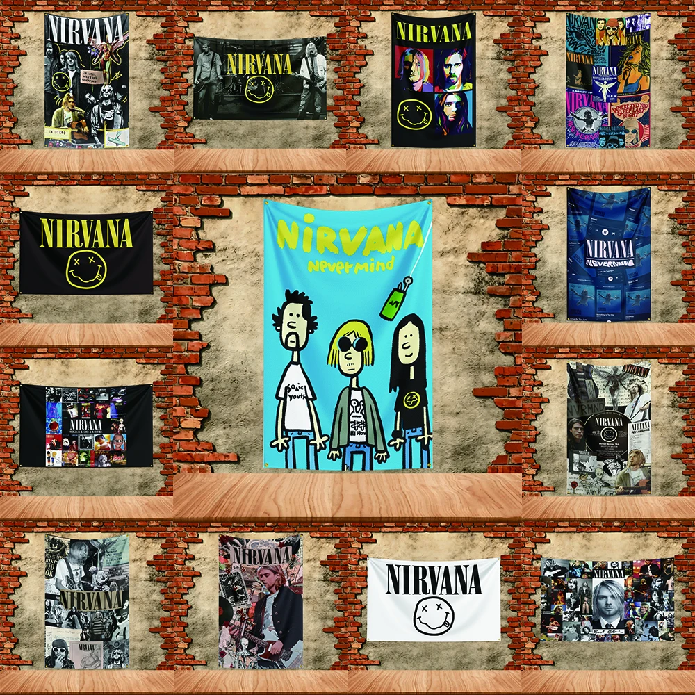 Music Band Flag 3x5ft for Nirvana Fans Banner Custom any Image Garage Bedroom Living Room Dorm Wall Hanging Decor Tapestry