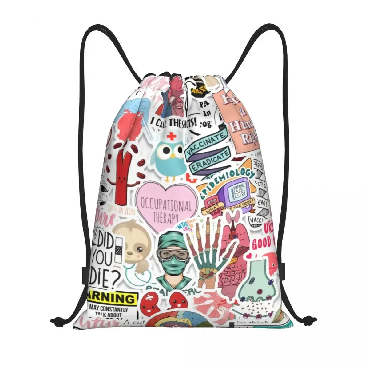 Custom Doctor Nurse Medical Drawstring Bags for Shopping Yoga Backpacks Men Women Sports Gym Sackpack