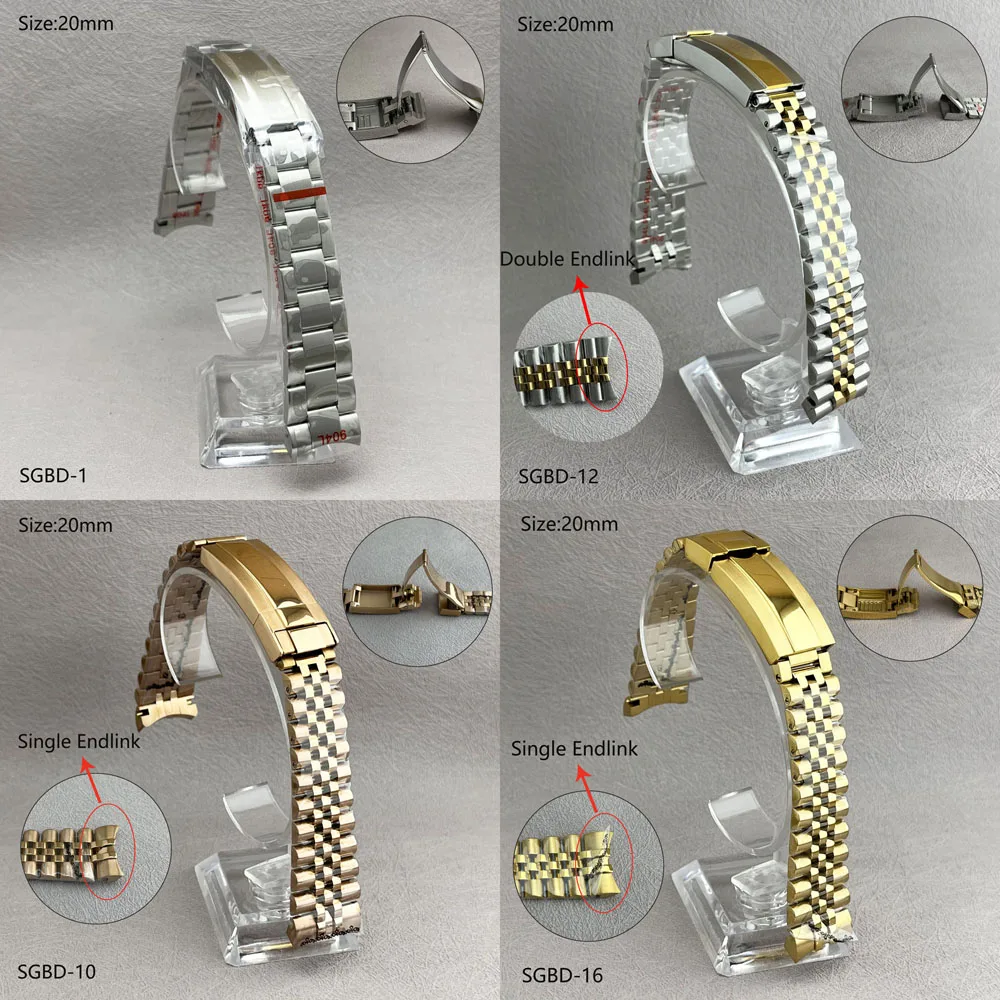 

20mm rose gold stainless steel NH35 bracelet with folding safety buckle and micro-adjust button for replacing Diving Watch parts
